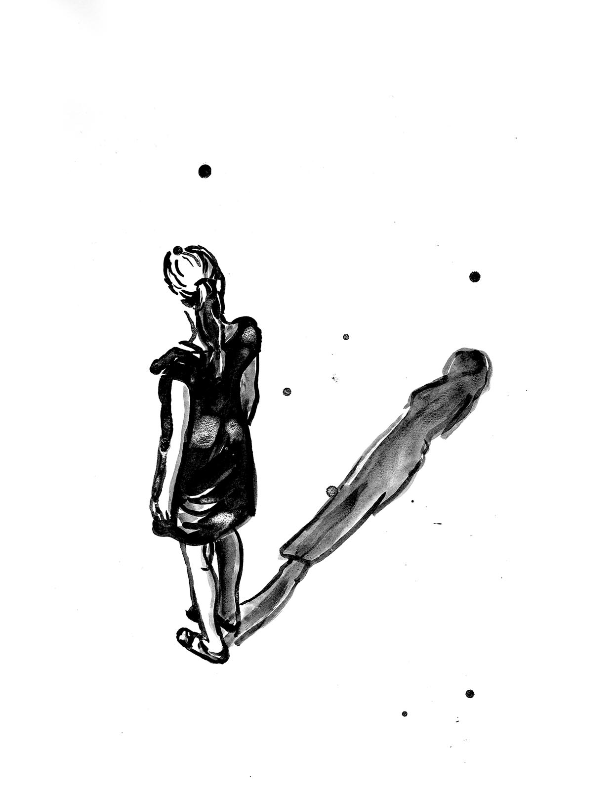 Sort-hvid illustration af en person med en lang skygge
